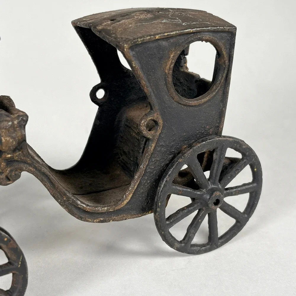 Vintage Cast Iron Horse Drawn Carriage Cab Toy Reproduction 3pc Set